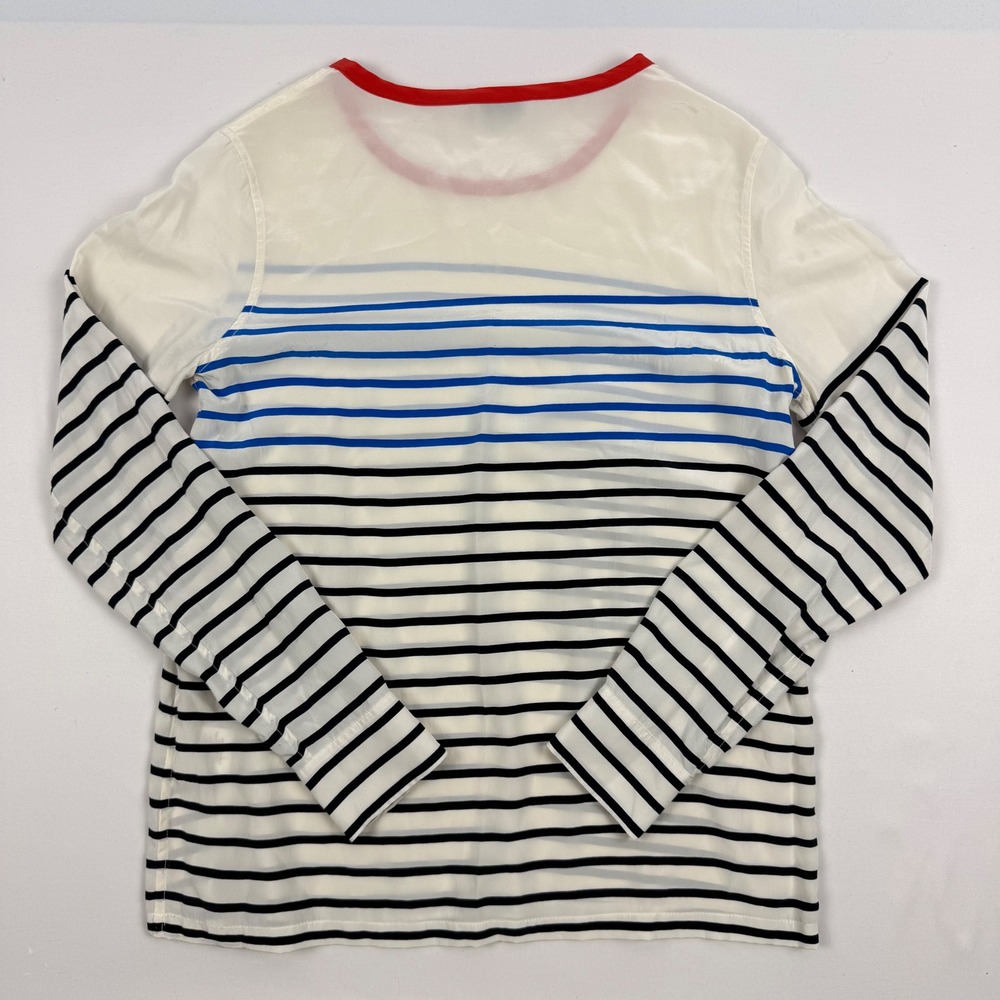 Equipment Femme 100% Silk Striped Long Sleeve Blouse Red Trim Q565B-E315G Small - Picture 3 of 11